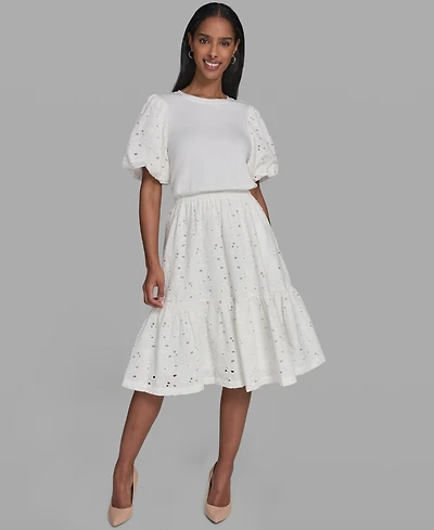 Karl Lagerfeld Women's Mixed-Media Crewneck Midi Dress