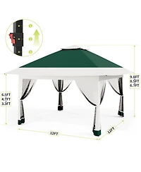 homfan 12 x 12 Feet Cantilevered Folding Shelter With Roll-Up Eaves And Mesh Sidewalls, Pop-Up Patio Canopy For Backyard
