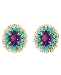 Effy Collection Amethyst (2-2/5 ct. t.w.), Turquoise (2mm) & Diamond (1/3 ct. t.w.) Stud Earrings in 14k Yellow Gold