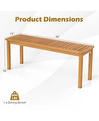 Gymax 2 Pcs Acacia Wood Outdoor Bench 48'' Long Patio Dining Bench w/ Slatted Seat for Garden
