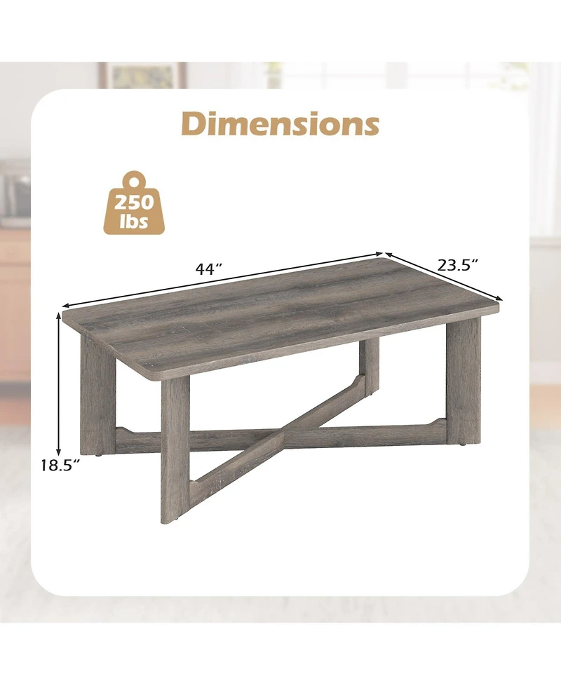 Gymax Coffee Table Solid Rubber Wood Center Table with X-Shaped Base for Living Room