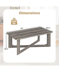 Gymax Coffee Table Solid Rubber Wood Center Table with X-Shaped Base for Living Room