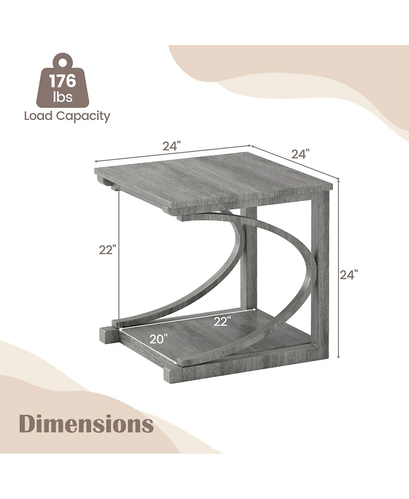 Gymax 24'' Side End Table With Storage Shelf and Rubber Wood Frame for Small Space