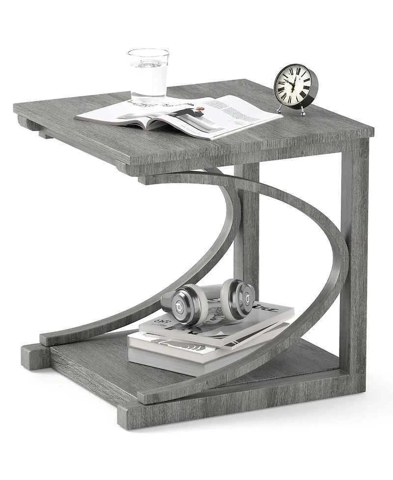 Gymax 24'' Side End Table With Storage Shelf and Rubber Wood Frame for Small Space