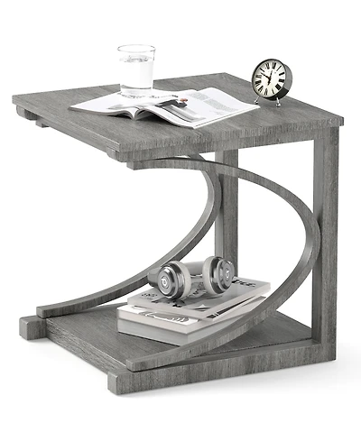 Gymax 24'' Side End Table With Storage Shelf and Rubber Wood Frame for Small Space