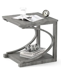 Gymax 24'' Side End Table With Storage Shelf and Rubber Wood Frame for Small Space