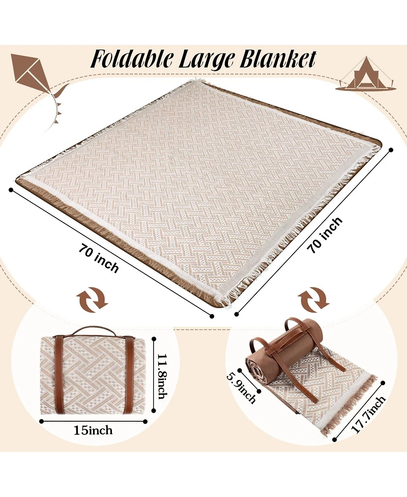 Aofar 71x71 Waterproof Picnic Blanket Outdoor Beach Mat