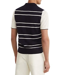 Reiss Men's Miles Open Collar Striped Merino Wool Polo Shirt