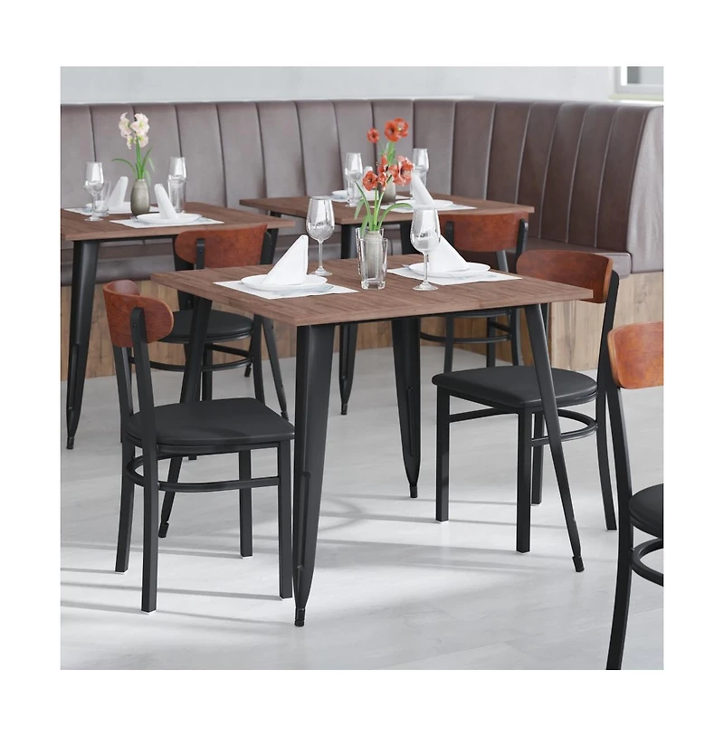 Emma+Oliver Yara Industrial Dining Chair with Rolled Steel Frame and Solid Wood Seat - 500 lbs. Static Weight Capacity