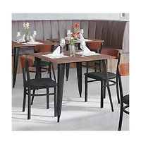 Emma+Oliver Yara Industrial Dining Chair with Rolled Steel Frame and Solid Wood Seat - 500 lbs. Static Weight Capacity