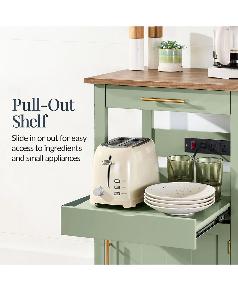 Best Choice Products Rolling Kitchen Island Cart, Cabinet With Drawer, Sliding Tray, Outlet, Wheels, Hooks