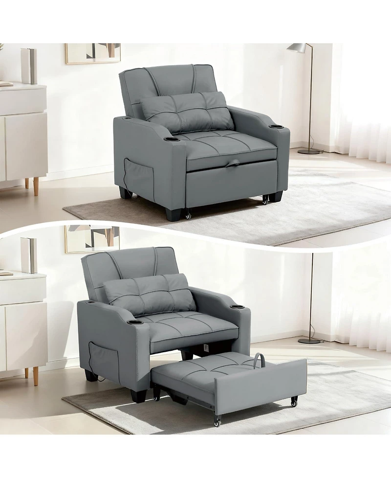 gaomon Convertible Sleeper Sofa Chair, Pull Out Bed, Single Sofa Recliner with Vibration Massage Lumbar Pillow