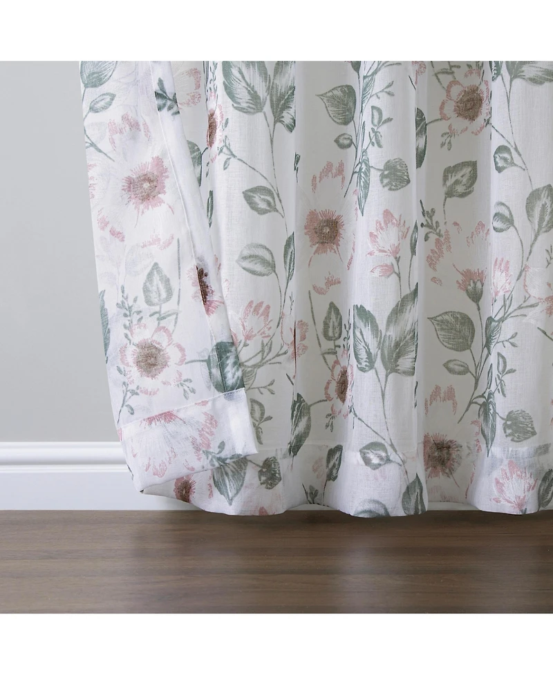 No. 918 Anya Floral Puff Print Sheer Rod Pocket Curtain Panel