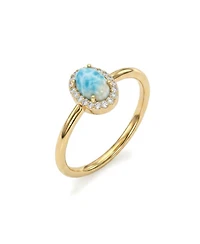 Adornia Fine 14k Gold Plated Oval Larimar Cz Halo Ring