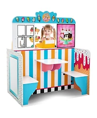 Lil' Jumbl Double-Sided Ice Cream Parlor Pretend Play Set, Wooden Diner Set with Cash Register and More