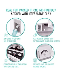 Lil' Jumbl Corner Kids Kitchen Playset, Pretend Kids Wooden Kitchen with Stovetop, Faucet and More