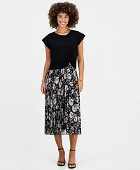 Robbie Bee Women's Floral-Print Pleated A-Line Midi Dress