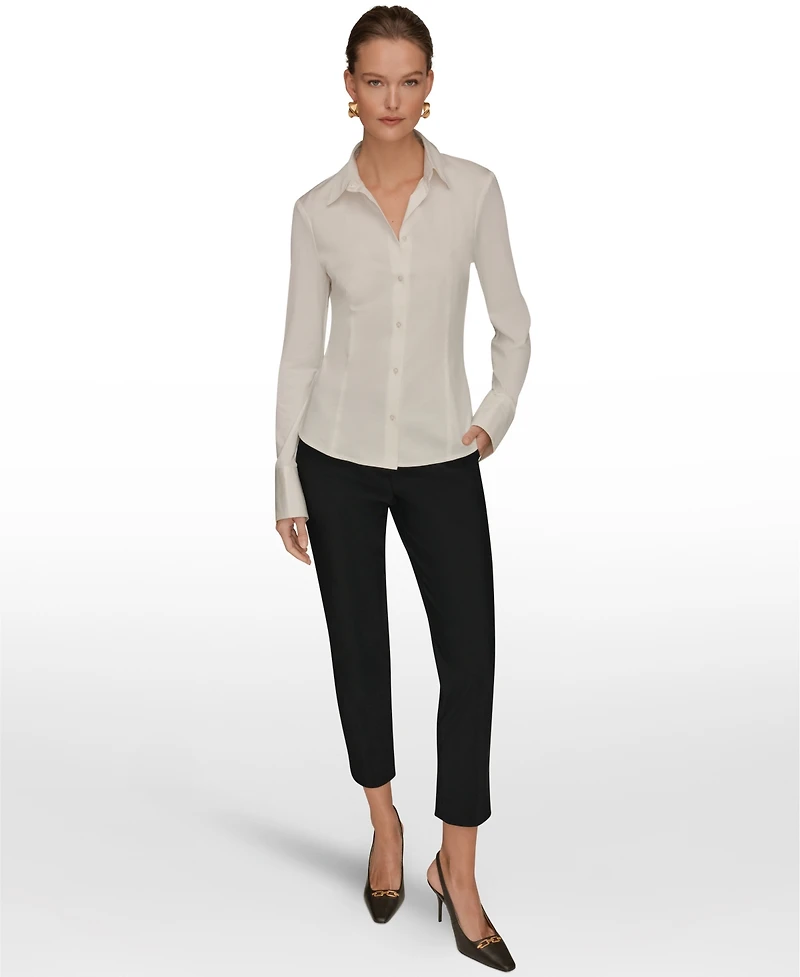 Donna Karan New York Women's Mixed Media Long-Sleeve Poplin Shirt