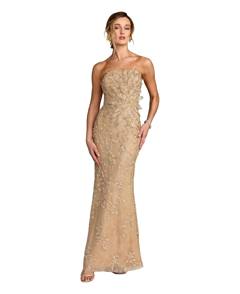 Mac Duggal Petite Beaded Mermaid Gown with 3D Flowers