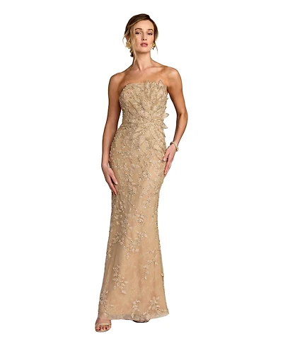 Mac Duggal Petite Beaded Mermaid Gown with 3D Flowers