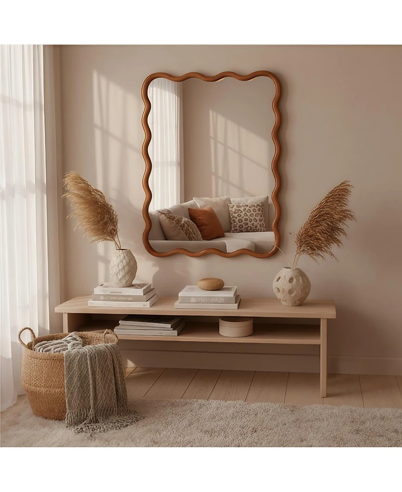 Laoties 30" x 40" Wavy Wall Mirror, Solid Wood Bathroom Vanity Mirror for Bedroom, Entryway and Living Room