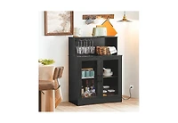Slickblue Modern Bar Cabinet with Wine Glass Holder, Led Light and Power Outlet