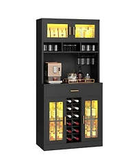 Slickblue Bar Cabinet with Led Light, Coffee Bar and Microwave Storage Cabinet