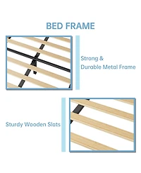 homfan Soft Upholstered Platform Bed Frame for Kids and Teens, Adjustable Headboard, Sturdy Wood Slat Metal Support