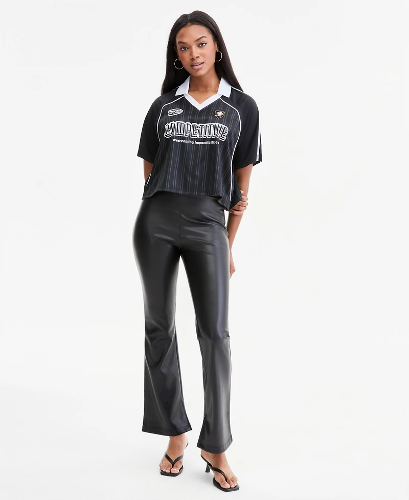 Bar Iii Women's High-Rise Faux Leather Flare-Leg Ankle Pants, Macy's Exclusive