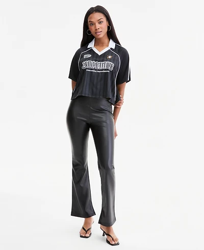 Bar Iii Women's High-Rise Faux Leather Flare-Leg Ankle Pants, Macy's Exclusive
