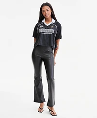 Bar Iii Women's High-Rise Faux Leather Flare-Leg Ankle Pants, Macy's Exclusive