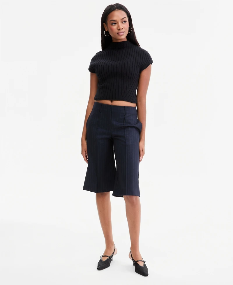 Bar Iii Women's Pinstripe High-Rise Knee-Length Shorts, Macy's Exclusive