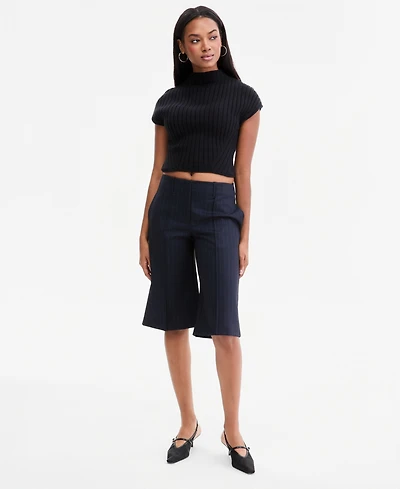 Bar Iii Women's Pinstripe High-Rise Knee-Length Shorts, Macy's Exclusive