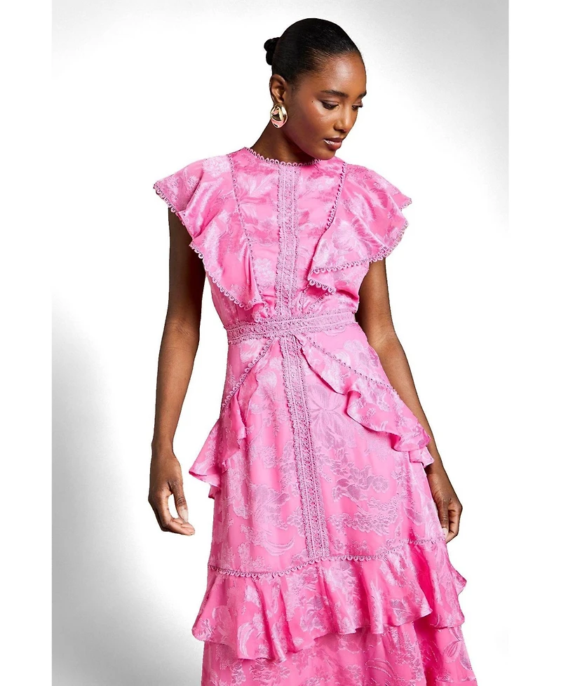 Coast Women's Satin Ruffle Jacquard Midi Dress