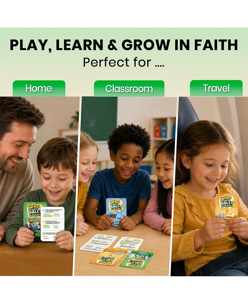 Quokka Trivia Card Games for Family - Bible and Generations Collections with 300 to 900 Questions Game Night Sunday School