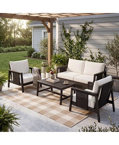 Asagikoiai Modern 4 Piece Outdoor Sofa Set Acacia Wood Patio Conversation