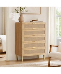 homfan Rattan Front Dresser With Smooth-Glide Drawers And Wide Top, Modern Boho Storage Chest For Bedroom, Hallway Or Living Room, Easy Assembly