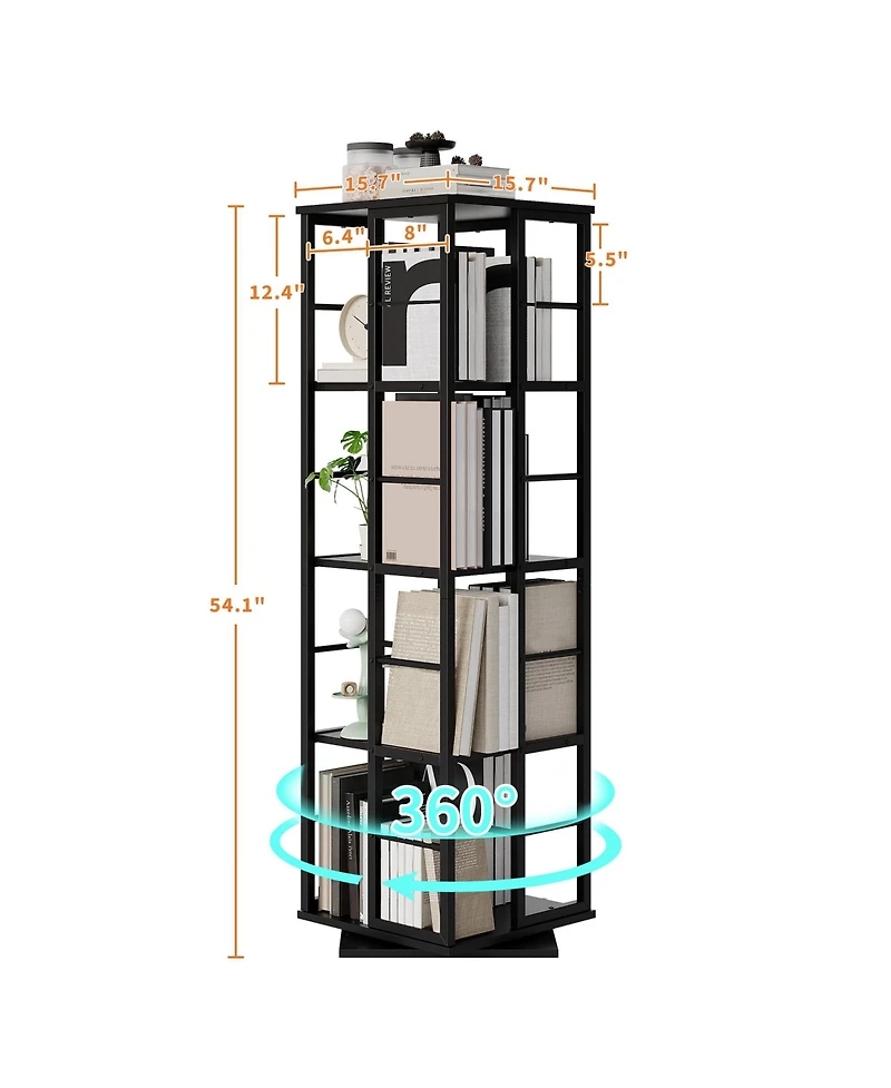 homfan 4-Tier 360 Degree Rotating Bookshelf, Slim Metal Frame Multi-Purpose Storage Display Rack for Home Decor