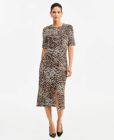 I.n.c. International Concepts Women's Leopard-Print Front Slit Short-Sleeve Midi Dress, Macy's Exclusive
