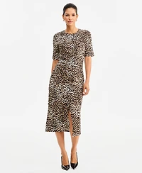 I.n.c. International Concepts Women's Leopard-Print Front Slit Short-Sleeve Midi Dress, Macy's Exclusive