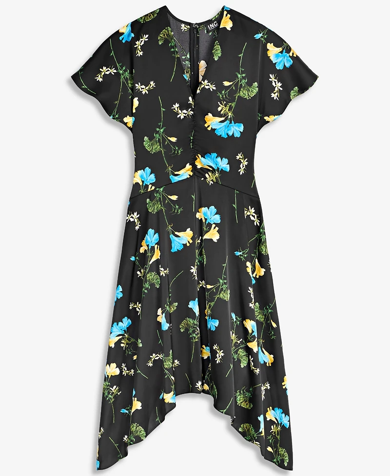 I.n.c. International Concepts Women's Floral Satin Asymmetrical Hem Midi Dress, Macy's Exclusive