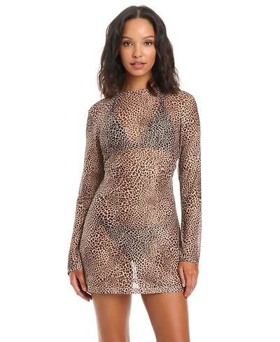 Bar Iii Women's Can't Be Tamed Printed Mesh Swim Cover-Up Dress, Macy's Exclusive