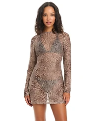 Bar Iii Women's Can't Be Tamed Printed Mesh Swim Cover-Up Dress, Macy's Exclusive