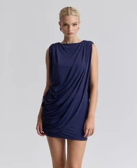 Avec Les Filles Women's Asymmetrical Draped Strong Shoulder Mini Dress