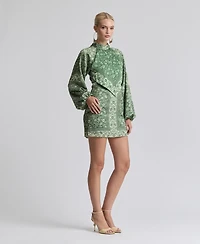Avec Les Filles Women's Printed Satin High Neck Scarf Mini Dress