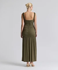Avec Les Filles Women's Shirred Mesh Drop Waist Maxi Dress