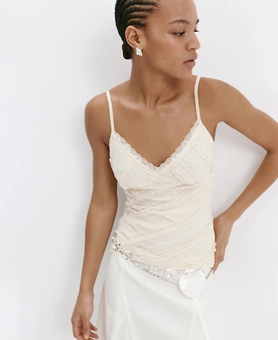 Mango Women's V-Neck Lace Top