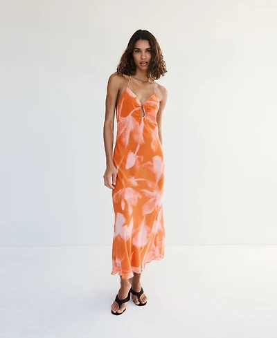 Mango Women's Metallic Cutout Floral Dress