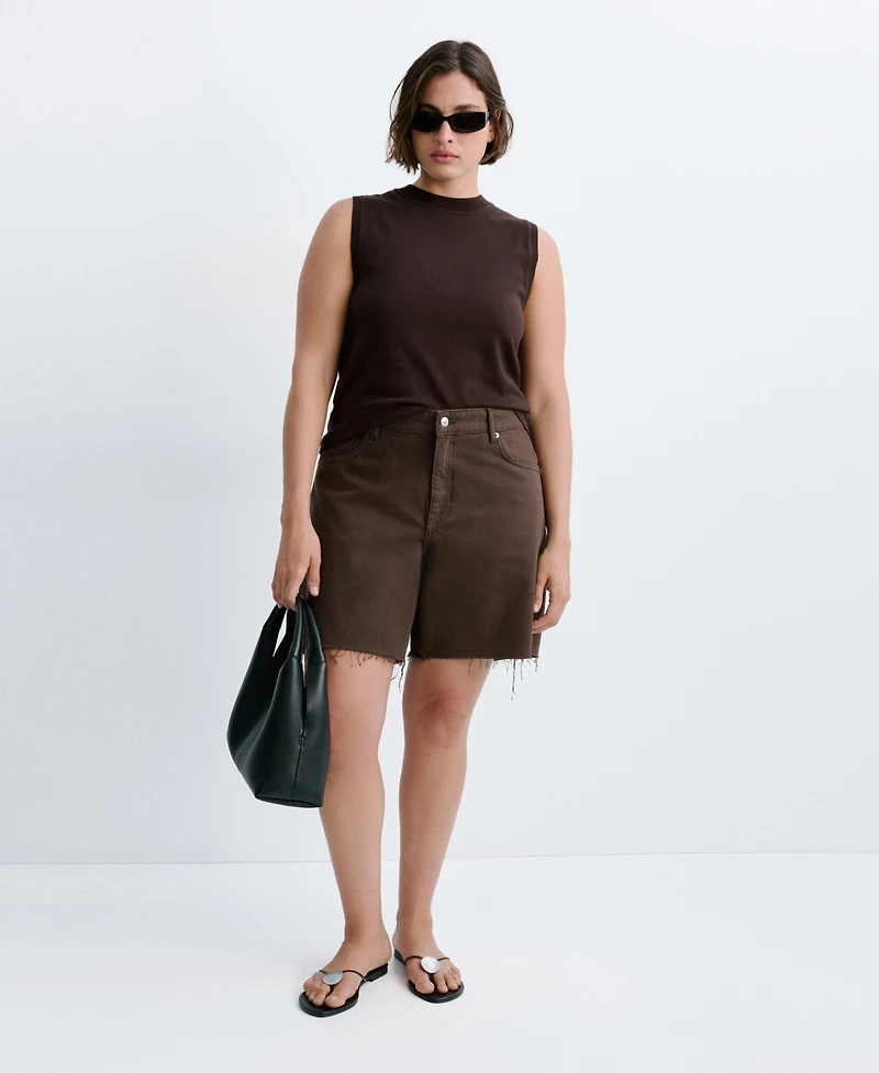 Mango Women's Frayed Hem Straight Bermuda Shorts