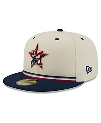 New Era Men's Cream/Blue Houston Astros Usa 250 Fourth of July 59FIFTY Fitted Hat